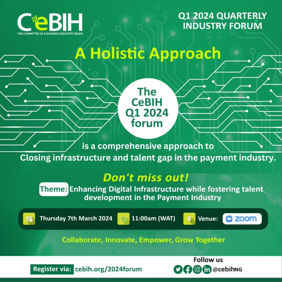 CeBIHNG's tweet photo. The CeBIH first quarter 2024 Industry Forum is about empowering the underserved and closing the talent gap in the payment landscape. 

Register to participate @: https://t.co/pGWwuhRn1C
.
.
.
#CEBIH #digital #digitalpayments #payments #Nigeriaebusiness  #FutureofeBusines #Digital https://t.co/RogwzHUG5o