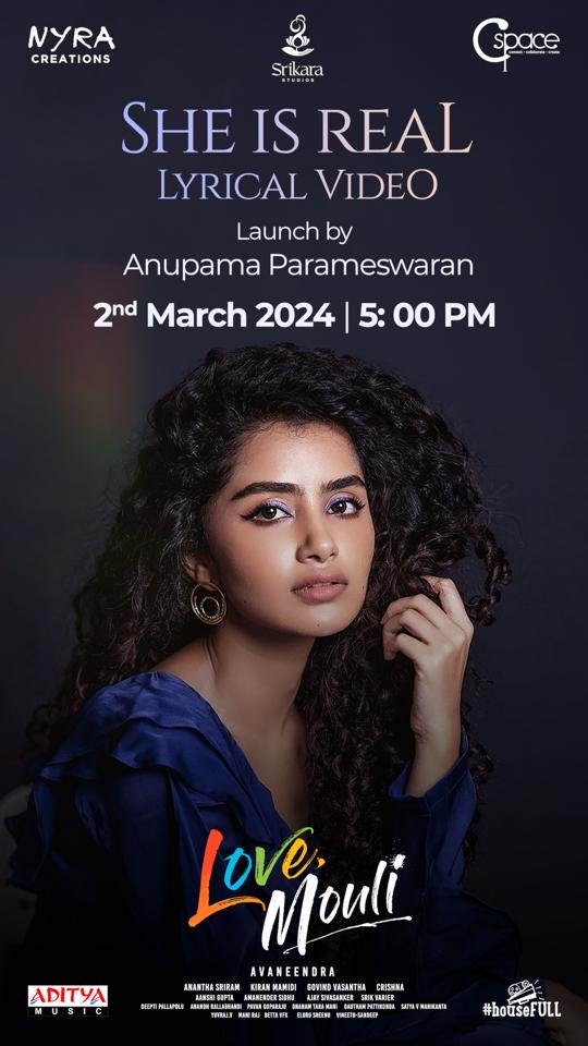 #SheIsReal song from #LoveMouli  Lyrical Video launch by the beautiful @anupamahere
 
Video out on March 2nd @ 5:00 PM! 

A #GovindVasantha Musical

@pnavdeep26 @PankhuriGidwan1 @Love_Avaneendra @IananthaSriram #AnishKrishnan @NyraCreations @adityamusic @Sarath_Santosh #ZebaTommy…