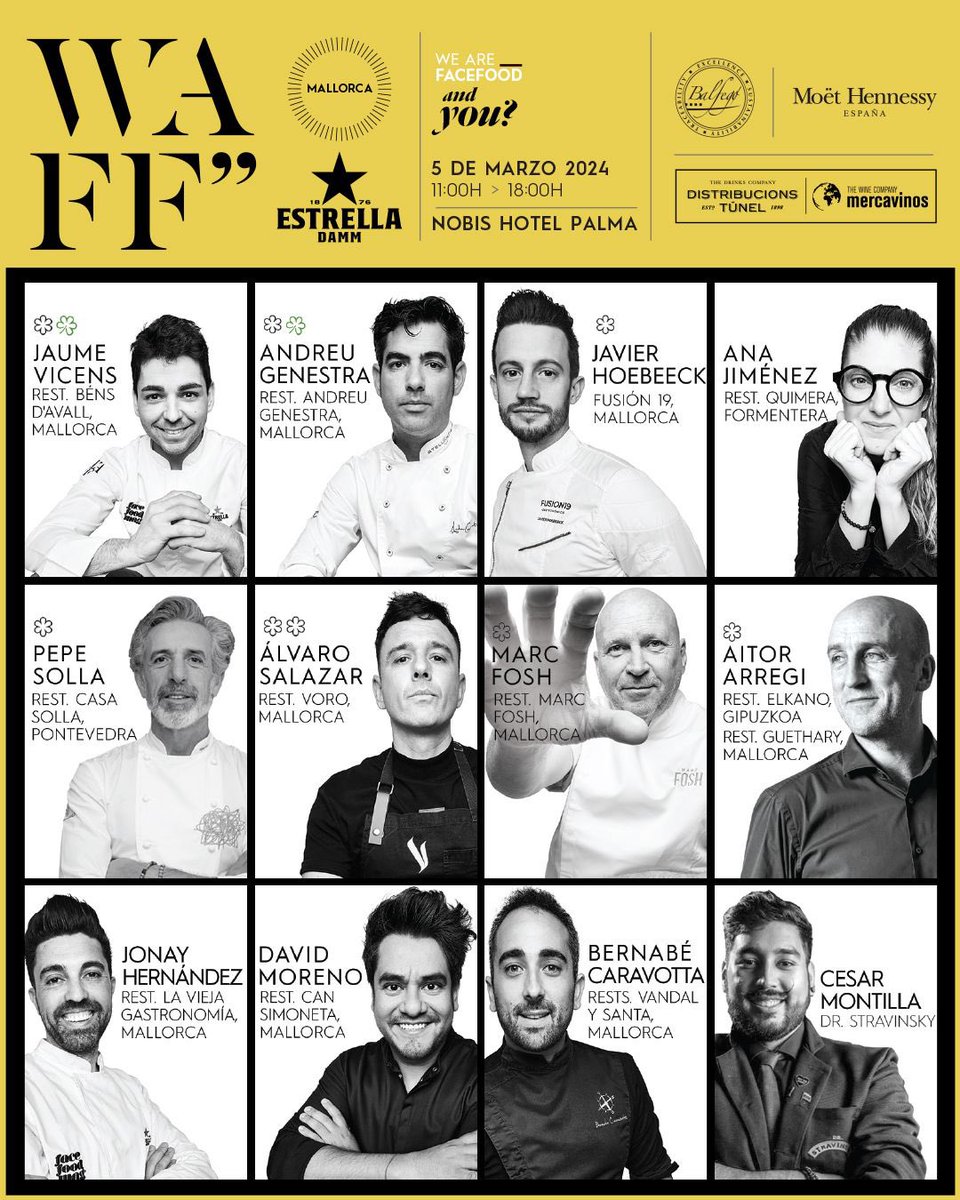 👩‍🍳🎙 PONENTES WAFF MALLORCA 2024 🎙👨‍🍳 

🎟 Solicita tu acreditación:
facefoodmag.com/waff/mallorca

Patrocinador Oficial: 🍺<a href="/EstrellaDammEs/">Estrella Damm Es</a>