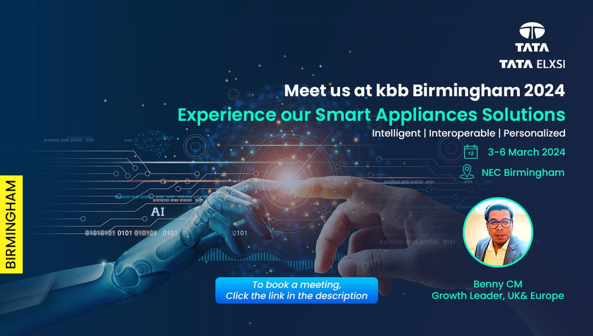 tataelxsi's tweet image. Meet us at KBB Birmingham 2024 - eu1.hubs.ly/H07RPDn0

Explore the next wave of innovation with our Smart Appliances Solutions. 

#TataElxsi #kbbBirmingham #SmartAppliances #Smartsolutions #Smartautomation #Innovation #AI #VXR #Technology #Productdesign #designdigital
