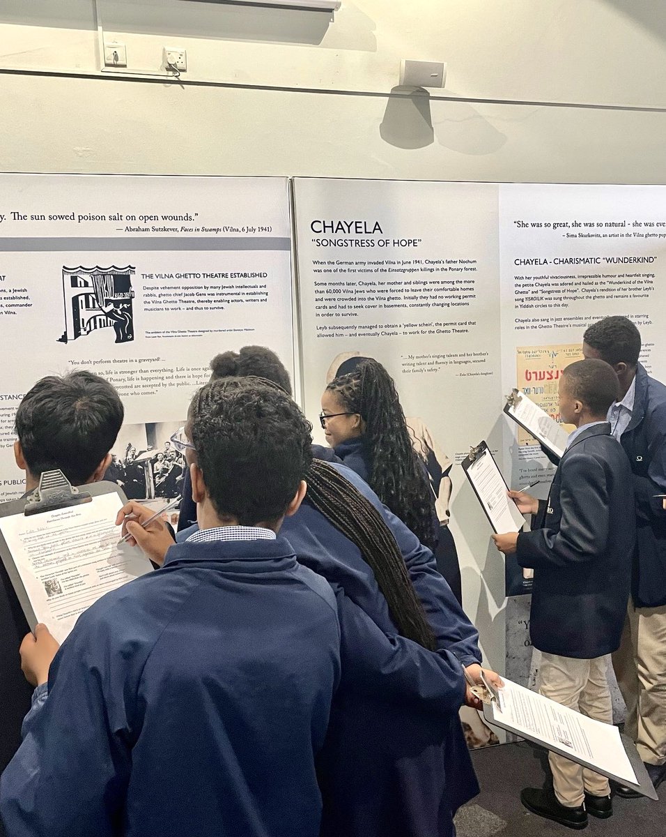 dbnholocaust's tweet photo. Grade 9 students from Curro Heritage House displayed immense enthusiasm as they engaged with our latest temporary exhibition, Chayela Rosenthal Wunderkind of the Vilna ghetto theatre🎭.

“This tour made me want to become a better person.” -Curro Heritage house Grade 9 learner https://t.co/en577DgNpJ
