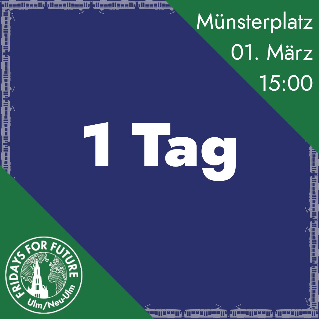 Morgen ist es soweit!

🔥Unsere nächste Aktion steht bevor🔥

🚝Bundesweit gehen wir mit den Beschäftigten von Verdi auf die Straße.🚝

‼️Wir brauchen bessere Arbeitsbedingungen im ÖPNV Sektor‼️
📅 01. März
🕒 15 Uhr 
📍 Münsterplatz
#wirfahrenzusammen
#fridaysforfuture #ulm #fff