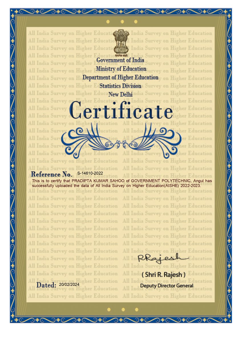 gp_angul's tweet photo. AISHE CERTIFICATE  AWARDED  TO  GOVT. POLYTECHNIC ,ANGUL FOR THE YEAR 2022-23 https://t.co/zIqOgEfnpt