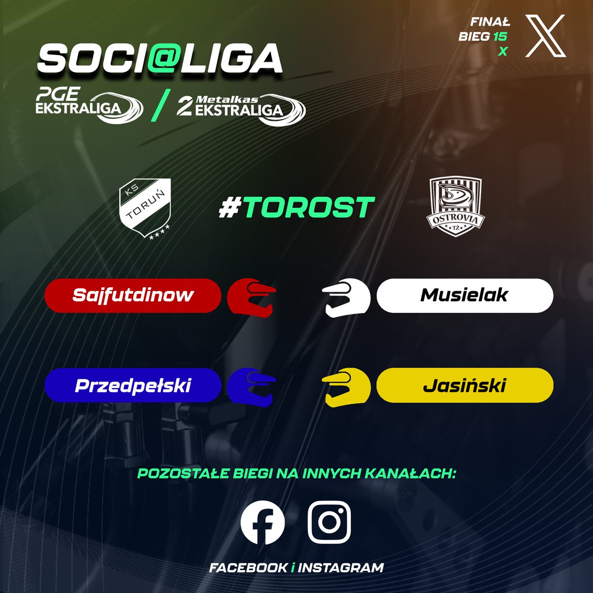 EkstraligaPL's tweet photo. 🏁 #Socialiga - #TOROST (FINAŁ MISTRZOWSKI)
👉 W ankiecie klikacie na nazwisko żużlowca, na którego oddajecie głos.
📢 Zawodnik, który zdobędzie najwięcej głosów zdobywa 3 pkt, kolejny 2 pkt, itd.
Koniec o godz. 16:00 ⏰
#PGEEkstraliga | #METALKAS2Ekstraliga https://t.co/AOsMIia1Ss