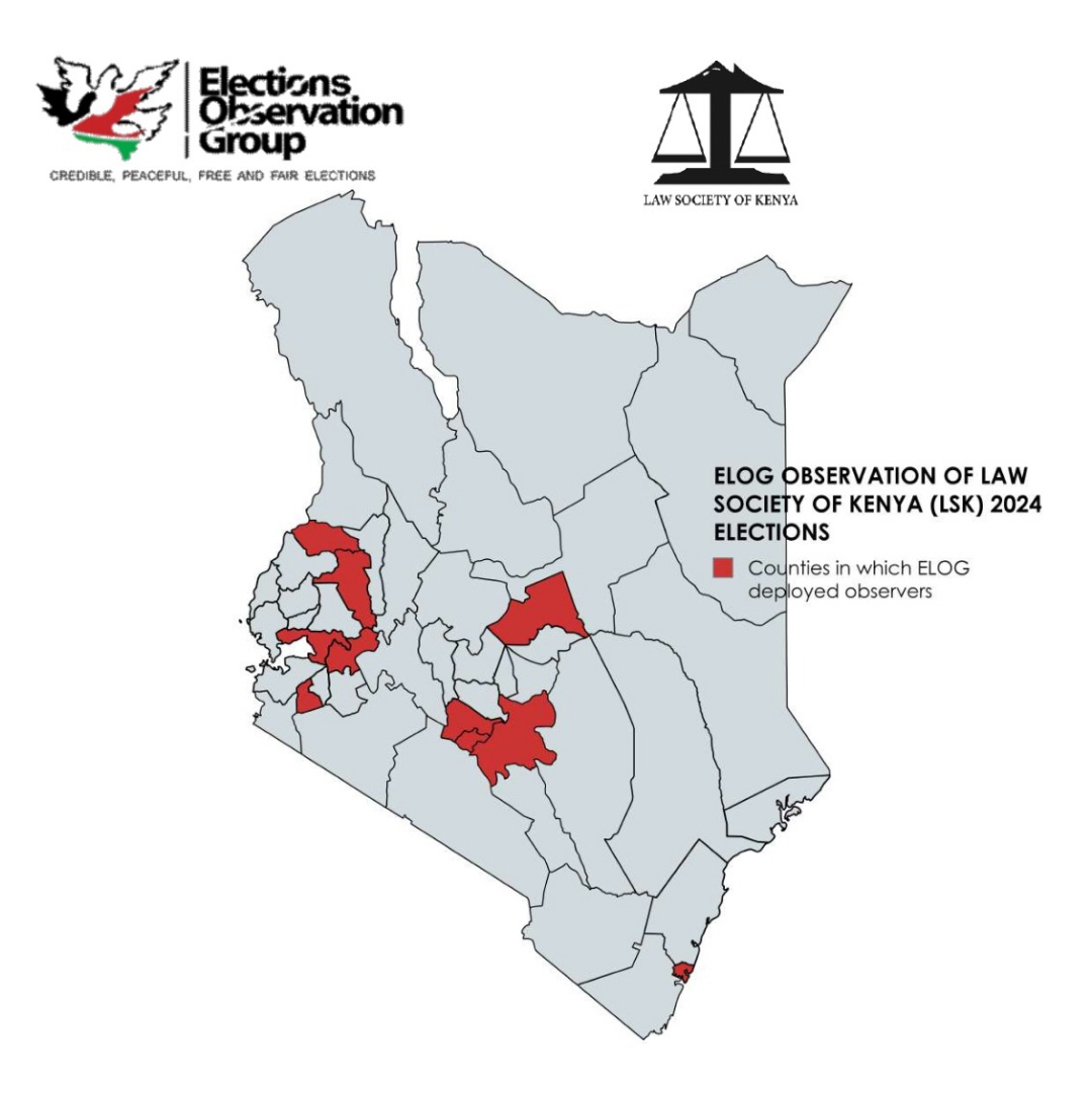 ELOG has deployed 28 observers to observe the Law Society of Kenya (LSK) 2024 elections taking place across 48 polling stations countrywide. 20 observers are stationary in 20 selected polling stations; 5 are mobile, and 3 observers at the tallying center.