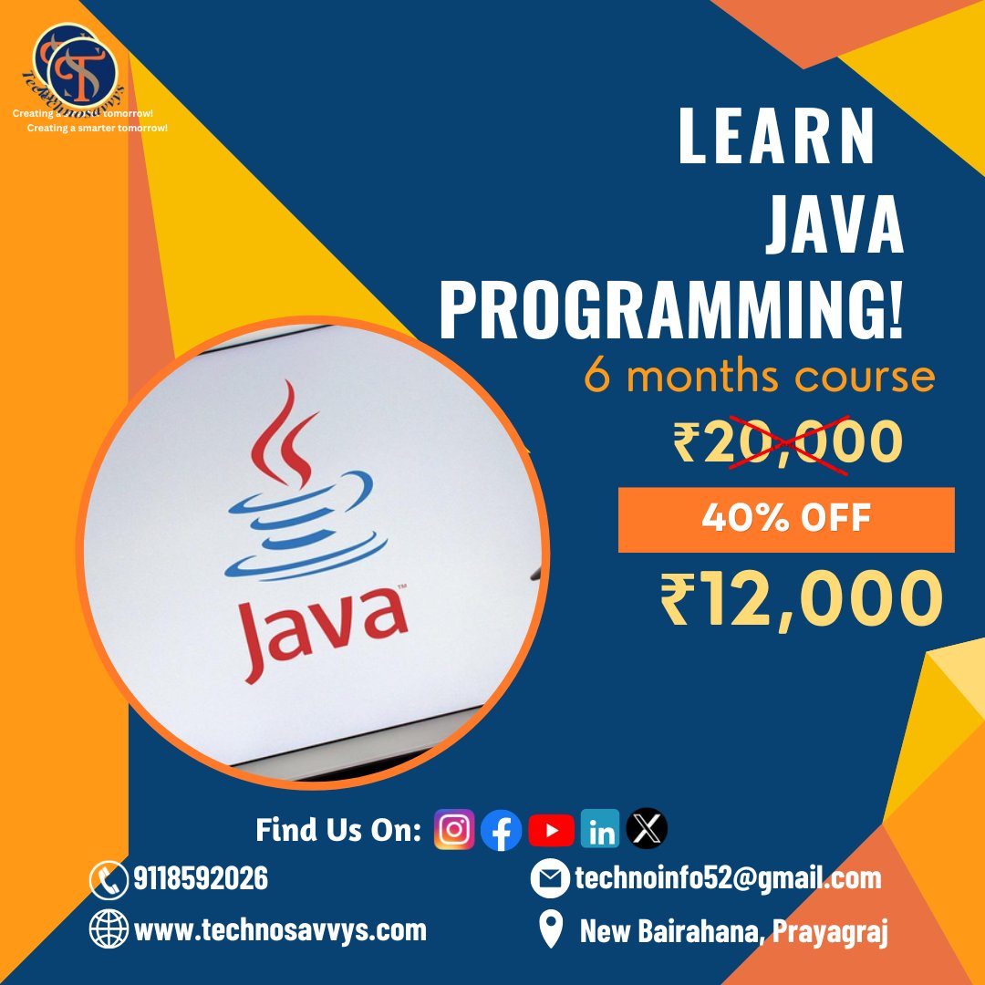 technoinfo52's tweet image. Learn Java programming in 6 months at just ₹12,000/-
#javaprogrammer #javaprogramming #mobileappdeveloper #technosavvys #technology #chatgpt #chatgpt4 #computer #computercourses #basic #goals #java #reels #reelsinstagram #instagram #instadaily #technicalanalysis #kotlin