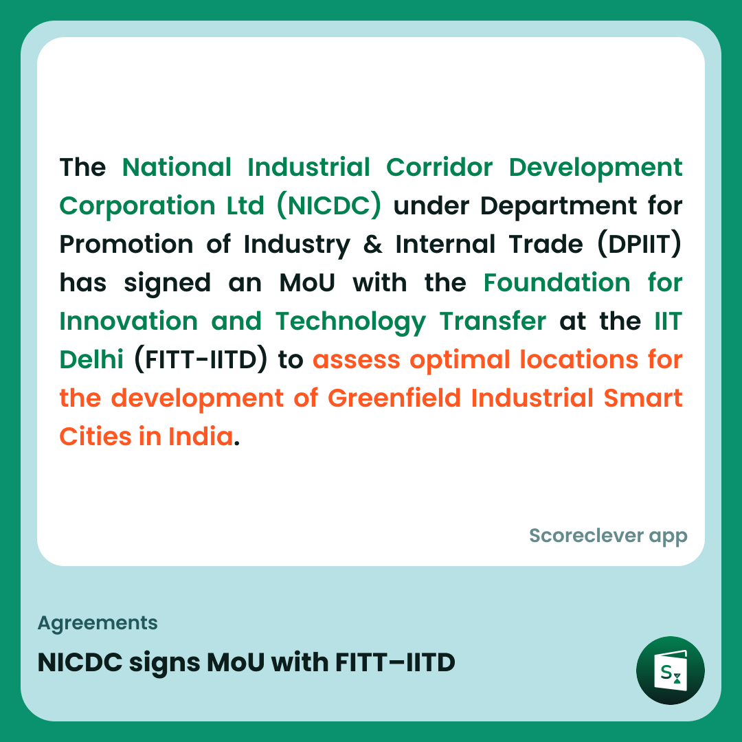 🟢🟠 𝐈𝐦𝐩𝐨𝐫𝐭𝐚𝐧𝐭 𝐍𝐞𝐰𝐬: NICDC signs MoU with FITT–IITD

Follow Scoreclever News for more

#ExamPrep #UPSC #IBPS #SSC #GovernmentExams #DailyUpdate #News