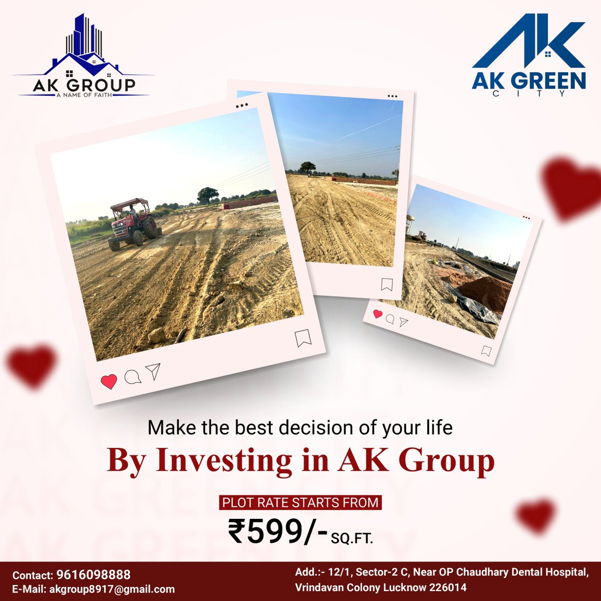 ज़मीन है ज़रूरी, सपनों का ठिकाना है ज़रूरी!
#AKGreenCity #AKGroup #InvestInYourFuture #DreamHome #LucknowRealEstate #AffordablePlots #ResidentialPlots #InvestInLand #DreamHome #GatedCommunity #ModernAmenities #SecureLiving #AffordablePlots #LucknowProperty #RealEstateInvestment