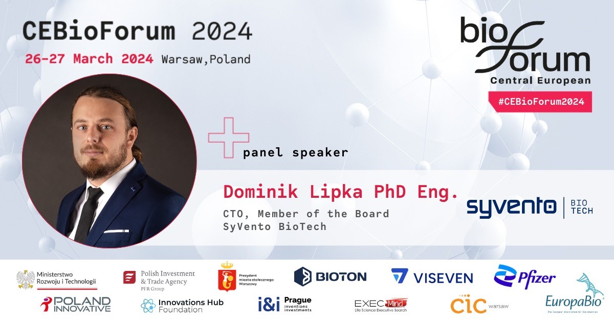 We are thrilled to share that Dominik Lipka PhD Eng., SyVento’s CTO will join a panel discussion focused on the topic "How to handle biomanufacturing?" Join us during #CEBioForum2024 conference on March 26-27, 2024 in Warsaw, Poland.

<a href="/PolpharmaB/">Polpharma Biologics</a> 
<a href="/Arch4BEE/">A4BEE</a> 
@ExecMind