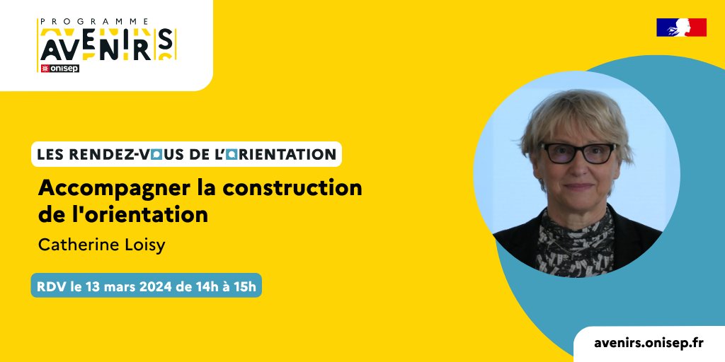 ➡️ #RDVdelOrientation #Onisep : "Accompagner la construction de l'orientation avec un jeu épistémique et numérique " 
📅 13/03 🕖 14h avec Catherine Loisy, docteure en psychologie et enseignante-chercheure émérite à l'UBO_UNIVBREST
👉ow.ly/rPZQ50QISbz
#orientation #Avenirs
