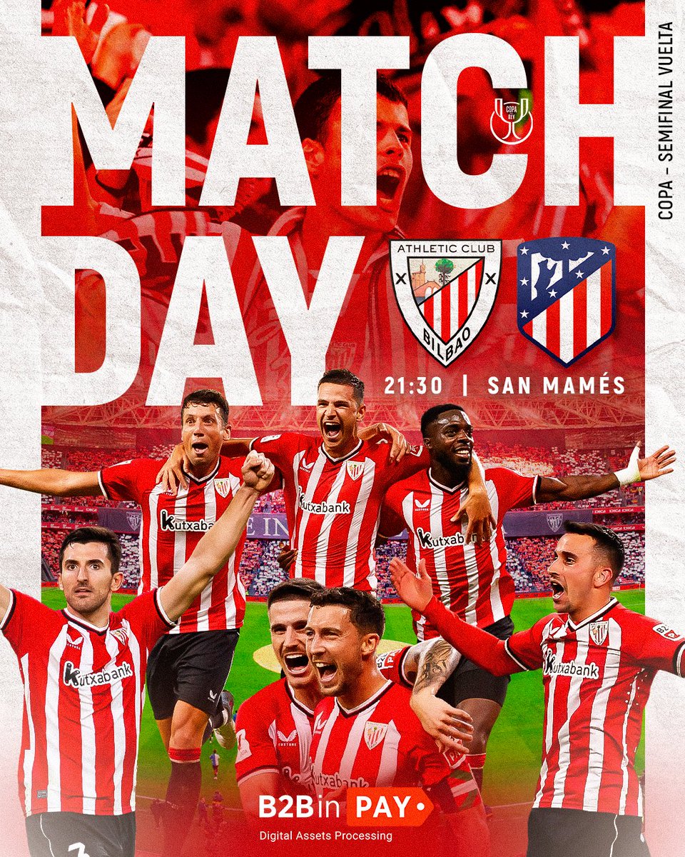 AthleticClub's tweet photo. 🏆 ¡A POR LA FINAL! Denok batera 🔥

🆚 @Atleti 
🏟 San Mamés
🕤 21:30 
📺 @euskaltelebista &amp; @La1_tve &amp; @MovistarPlus 

#AthleticAtleti #AthleticClub 🦁 https://t.co/rgKsWi04VO
