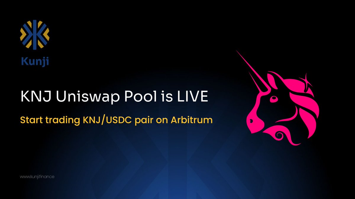 KNJ Uniswap pool is LIVE! 

You can now trade the KNJ/USDC pair on Uniswap V3 Arbitrum.  

✅ Frictionless swaps: Trade KNJ/USDC with minimal fees and slippage 
✅ LP Reward: Earn fees by providing liquidity to KNJ/USDC pool  

Start trading now: app.uniswap.org/swap?outputCur…