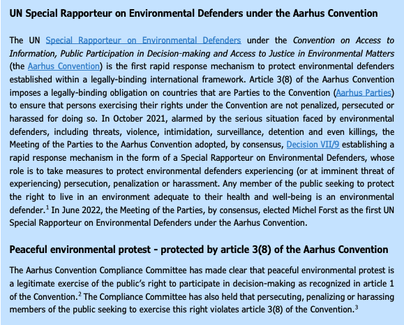 UN: UK'S PERSECUTION OF ENVIRONMENTAL DEFENDERS UNLAWFUL

The UK is breaching the legally binding obligation under Art. 3(8) of the Aarhus Convention not to penalise or persecute peaceful environmental defenders

#Accountability #JudgeSilasReid

bit.ly/3TicLIi