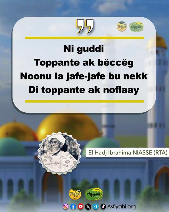 ASFIYAHI's tweet photo. El Hadj Ibrahima NIASSE (RTA) 🖌️📚

Yàl na Yàlla gërëm koo te taas nu ci bàrkeem 🙏 https://t.co/7pBFYF37Wc