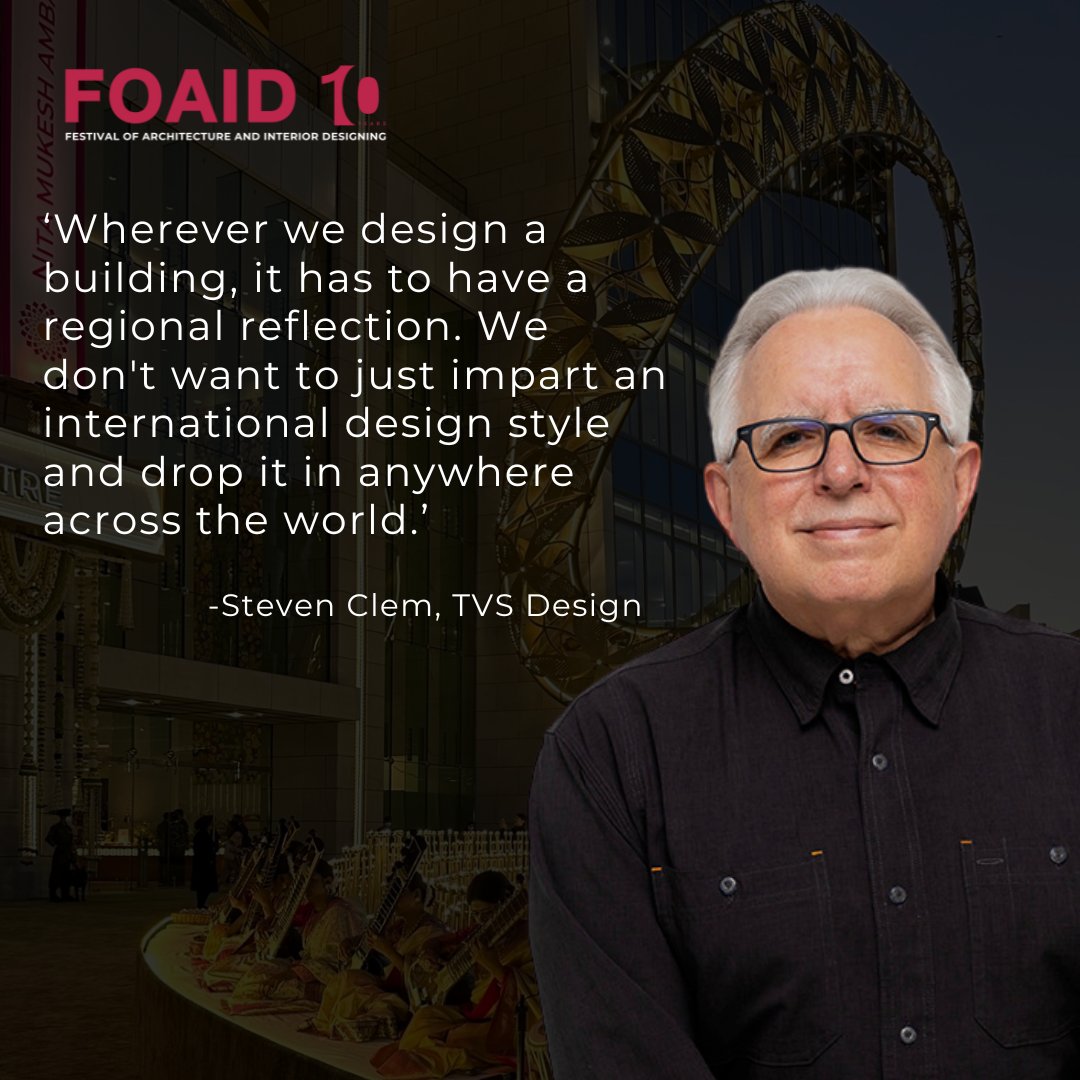 Steven Clem from <a href="/tvsdesign/">TVS</a> delves into the importance of regional reflection in architectural design 

Tune in to catch his live presentation only on our YouTube channel
youtube.com/watch?v=_IBNp0…

#foaid #foaidadecade #stevenclem #tvsdesign #jwcc #nmacc #Mumbai