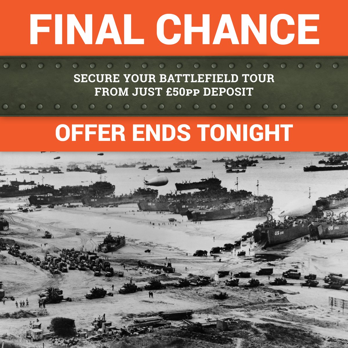 With our low deposit offer ending tonight, this is your final chance to book your battlefield tour from only £50pp. Don’t delay – browse our full collection covering WW1, WW2 and a range of other military campaigns >> ow.ly/aT8V50QIPn2