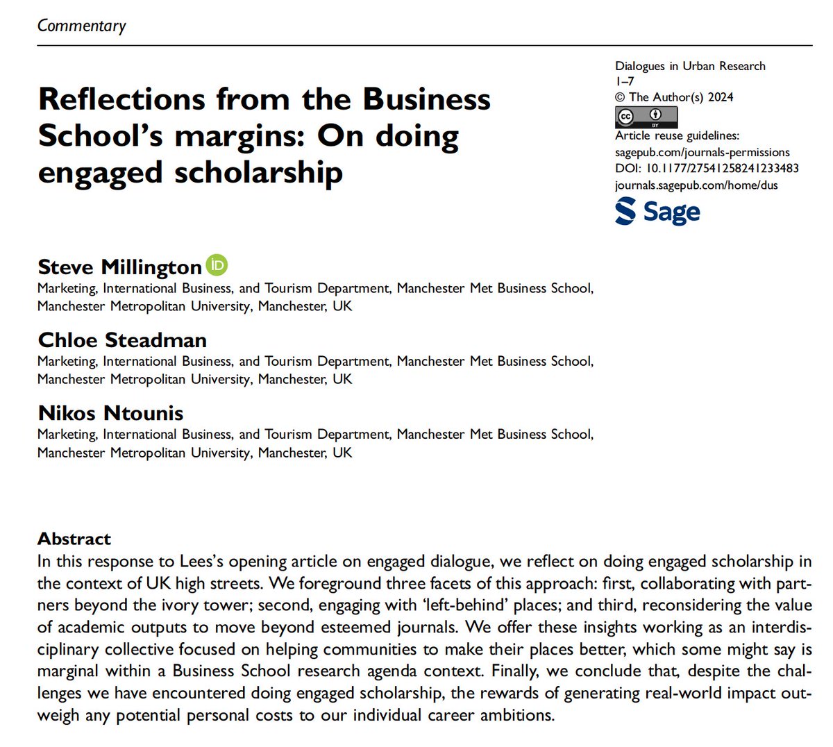 Chloe Steadman (@drchloesteadman) on Twitter photo Our commentary in response to <a href="/LorettaCLees/">Prof. Loretta Lees ๐ฌ๐ง๐บ๐ธ๐ฎ๐ช</a> <a href="/DialoguesinR/">DialoguesinUrbanResearch</a> article on engaged dialogue is now out
Based on <a href="/PlaceManagement/">IPM</a> engaged scholarship research we reflect on engaging diverse voices, working in unfamiliar terrain & producing valuable outputs
๐๐rb.gy/bjy4jb Our commentary in response to <a href="/LorettaCLees/">Prof. Loretta Lees ๐ฌ๐ง๐บ๐ธ๐ฎ๐ช</a> <a href="/DialoguesinR/">DialoguesinUrbanResearch</a> article on engaged dialogue is now out
Based on <a href="/PlaceManagement/">IPM</a> engaged scholarship research we reflect on engaging diverse voices, working in unfamiliar terrain & producing valuable outputs
๐๐rb.gy/bjy4jb