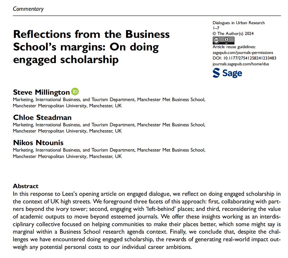 Our commentary in response to @LorettaCLees @DialoguesinR article on engaged dialogue is now out Based on @PlaceManagement engaged scholarship research we reflect on engaging diverse voices, working in unfamiliar terrain & producing valuable outputs 🔓👉rb.gy/bjy4jb