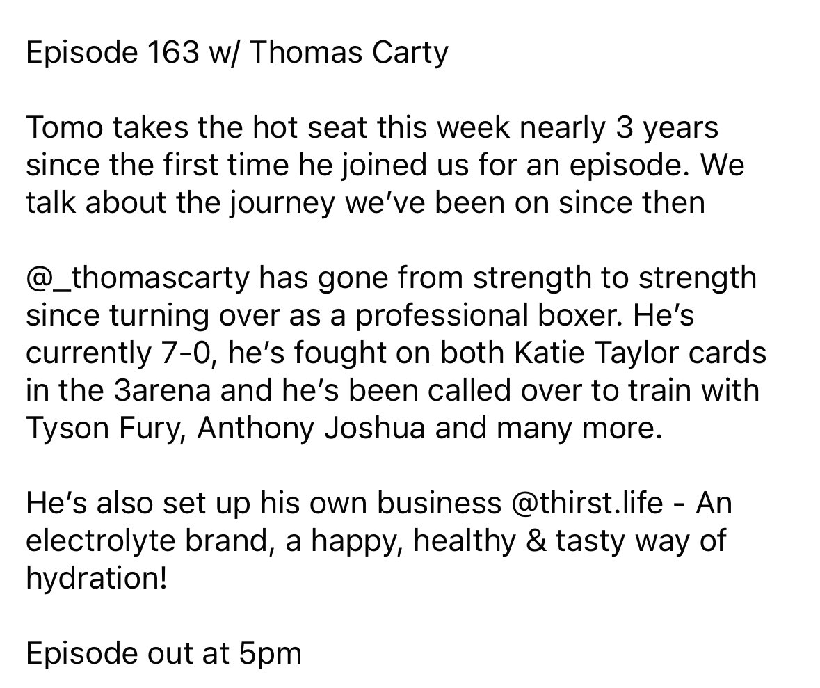 Episode 163 w/ <a href="/thomas_carty/">Thomas Carty🇮🇪</a> out tonight at 5pm