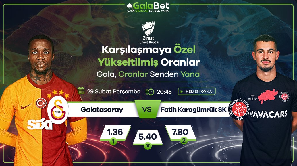 ⚽️ Ziraat Türkiye Kupası Karşılaşmasına Özel Yükseltilmiş Oranlar GalaBet'te!

Galatasaray vs Fatih Karagümrük
⏰Bugün, 20:45

💰 GalaBet'te Her Yatırımınıza Özel %25 Free Bet! kisalt.gg/GalaTwitter

♠️ Hemen Bahis Almak İçin Tıklayın!