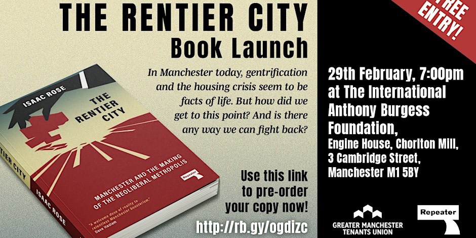 Looking forward to celebrating <a href="/_isaacrose/">Isaac Rose</a>‘s new book ‘The Rentier City’ tonight

An opportunity to think how we can collectively fight back against big capital, gentrification + homes turned to a$$ets

For a better city to come!

Buy it here 👇
repeaterbooks.com/product/the-re…