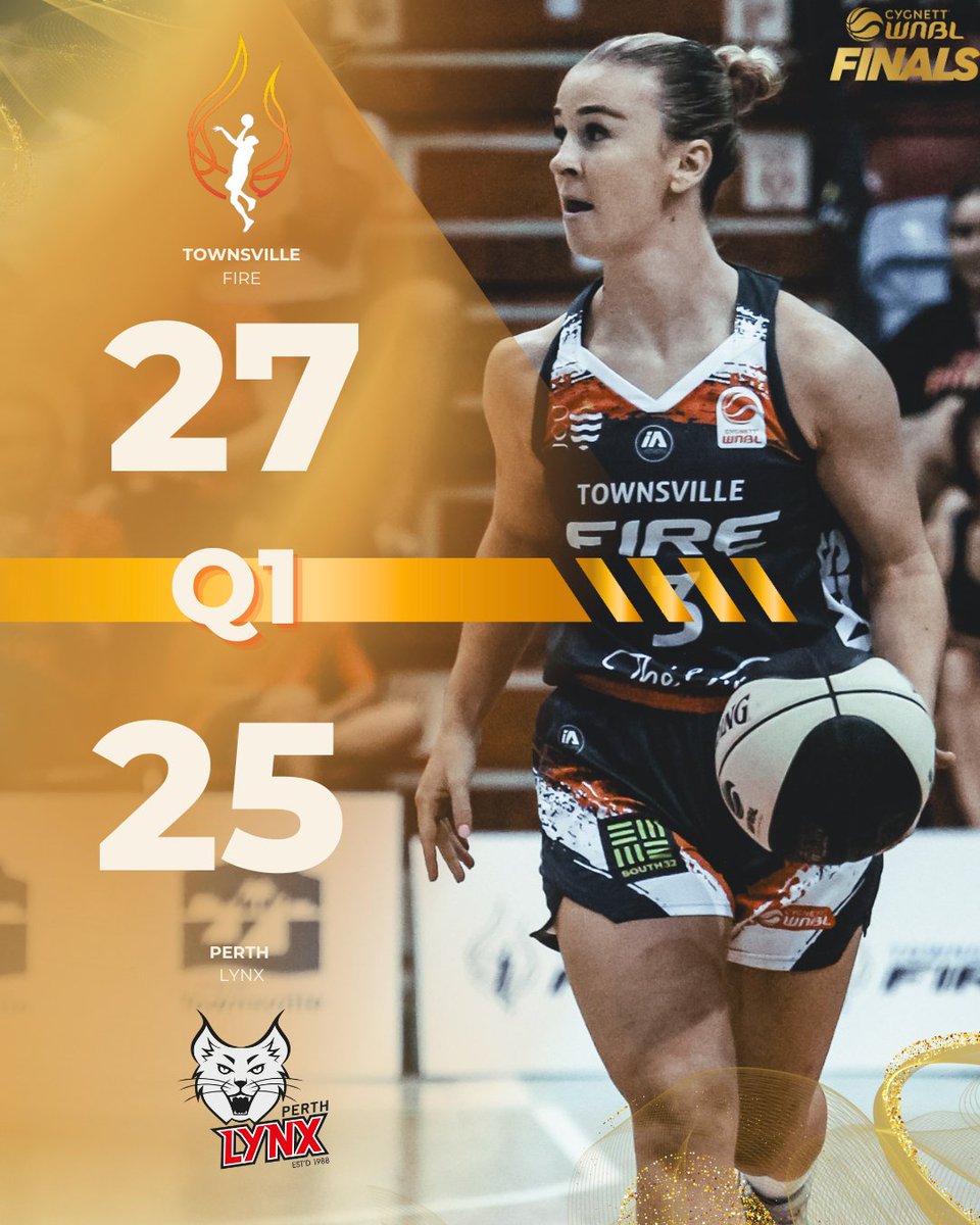 What a first quarter🔥😤 Fire lead the Perth Lynx 27-25🔥 📺 Watch live on ESPN via Kayo & 9now app #BePartOfIt #TownsvilleFire #FireupTownsville #PaintTheTownOrange #GameDay