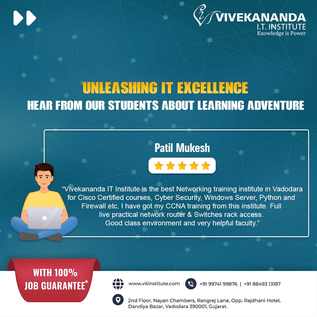 Thrilled to share the joy of our incredible students as they express their gratitude for the transformative learning journey at our IT Institute!  🙌

#StudentReview #VivekanandaITinstituteReview #ITcareer #ITcourses #GurukulOfNetworking #VivekanandaITinstitute #VIT #Vadodara