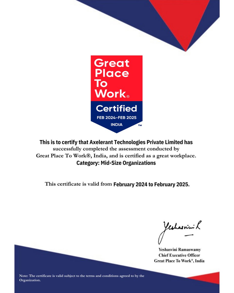 axelerant's tweet image. This win is for our team, the *greats* behind our #GPTWCertified culture. Congratulations! 👏
#GreatPlaceToWorkCertified #GPTW #LifeAtAxelerant