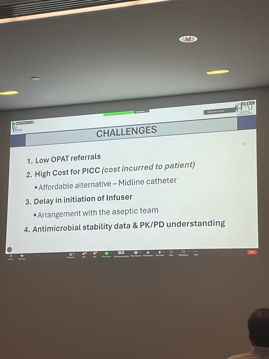 Saiyuri Naicker (@sai_naicker) on Twitter photo Afra Mahrizan presenting at the <a href="/CRE_RESPOND/">CRE RESPOND</a> OPAT/HITH Masterclass calling out on need for Stab Data and PK/PD understanding as a challenge to their OPAT services that are in its infancy stage at Sungai Buloh 🏥! Super insightful at this early stage! Afra Mahrizan presenting at the <a href="/CRE_RESPOND/">CRE RESPOND</a> OPAT/HITH Masterclass calling out on need for Stab Data and PK/PD understanding as a challenge to their OPAT services that are in its infancy stage at Sungai Buloh 🏥! Super insightful at this early stage!