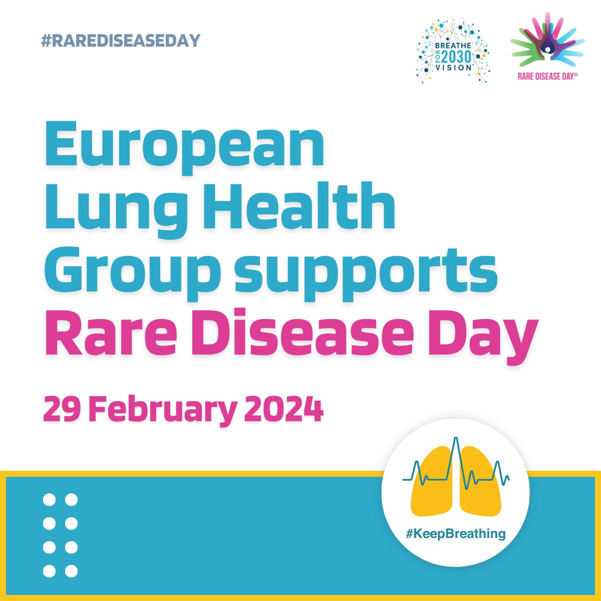 On #RareDiseaseDay, we stand together with rare disease patients and their families!

Over one million people in Europe are affected by a rare #lungdisease.

Action to improve #lunghealth is crucial for those affected to #KeepBreathing ➡️ breathevision.eu

🧵Our advocacy