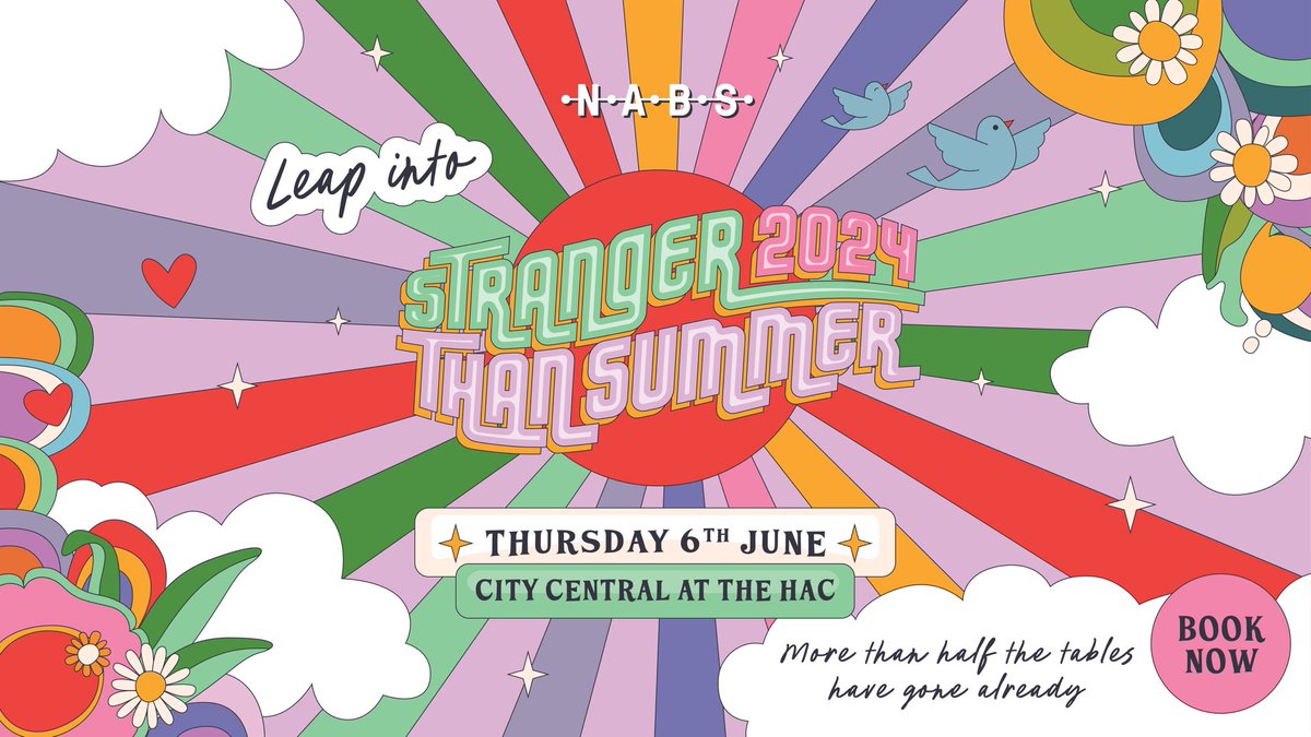 FordeRachel's tweet photo. Leap into Stranger than Summer 2024, @NABS weird and wonderful summer party!
 
Book your table now to support NABS, your industry charity. Our community needs our help now more than ever, with over 4,500 calls to the NABS support team last year, a staggering 13% increase. https://t.co/AZChjoOcaV