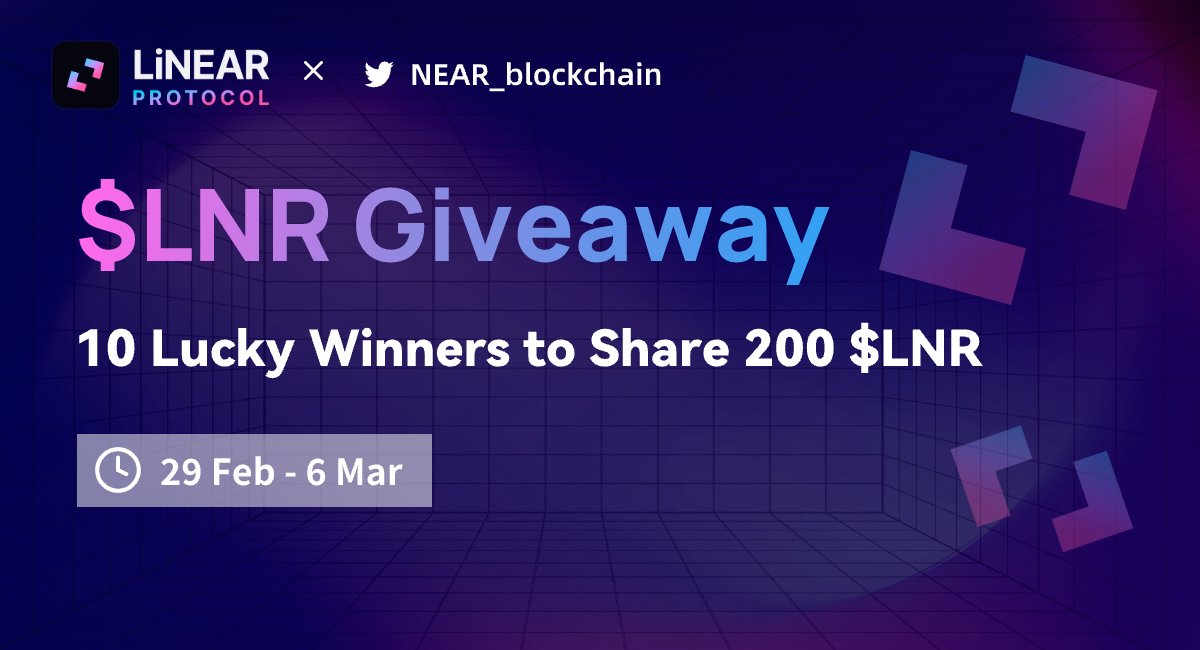 🎉We've partnered with <a href="/LinearProtocol/">LiNEAR Protocol</a> for an exciting $LNR giveaway.

$LNR, the governance token of LiNEAR, empowers holders to influence staking strategies, set pool rates, and enjoy LiNEAR's growth.

20 lucky winners will share 200 $LNR in prizes! 

👀🧵 Find out how to join