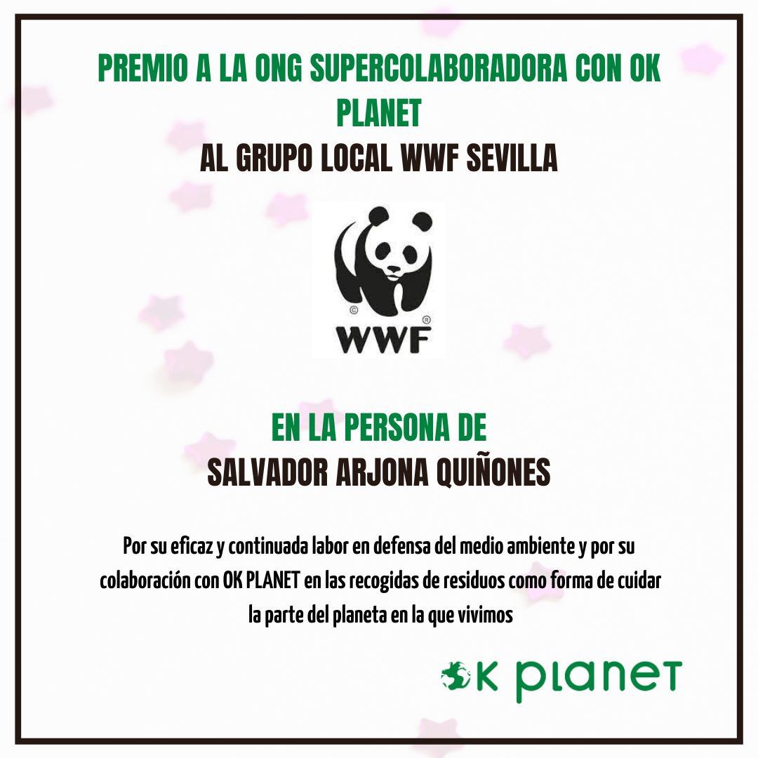 MiguelMurciaWWF's tweet photo. La organización @okplanetsevilla ha premiado a nuestro #GrupoLocal de @WWFSevilla de @WWFespana nombrando a nuestro Panda Salva Arjona, que es, que son, un gran ejemplo de compromiso con la conservación del 🌎 desde #Sevilla.
#OrgulloPanda 💚
#Gracias @okplanetsevilla https://t.co/F6AiGR83g2