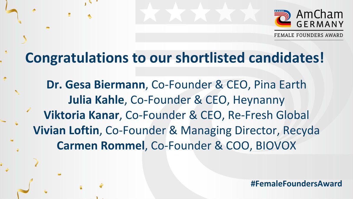 🙌 FEMALE FOUNDERS AWARD 2024 SHORTLIST 🙌 Congratulations to the shortlisted candidates for this year's #FemaleFoundersAward! We look forward to celebrating their stories and revealing the final two winners on March 20 in Berlin! More about the award: tinyurl.com/2cp9388n