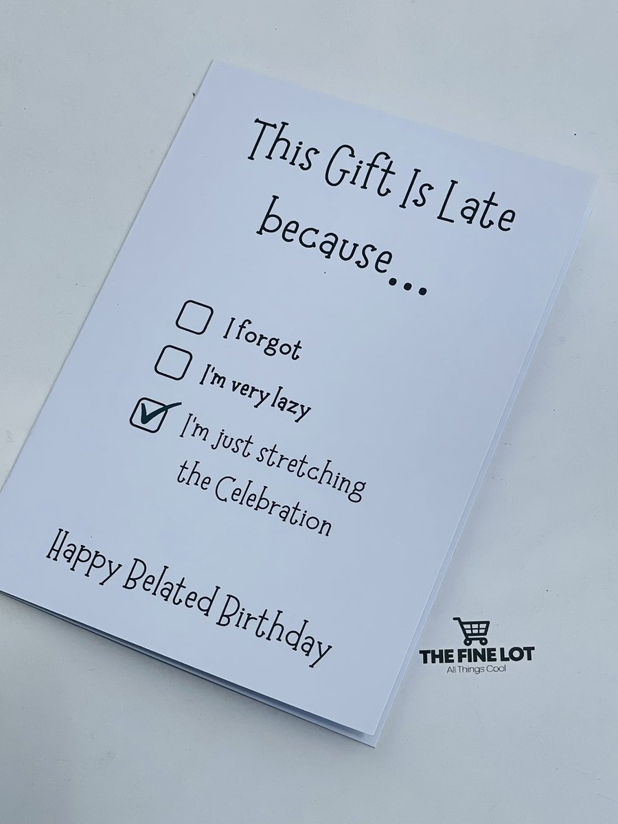 Raise your hand 🙋🏾‍♀️ if you’ve ever forgotten a friend’s birthday 🙋🏾‍♀️

But better late than never, 
Send that gift, we got cards to back you up. 

Grab a belated birthday card at only 2500/- 

WhatsApp 0784612417 to order #TheFineLot 
#GiftIdeasUganda 
__________________________