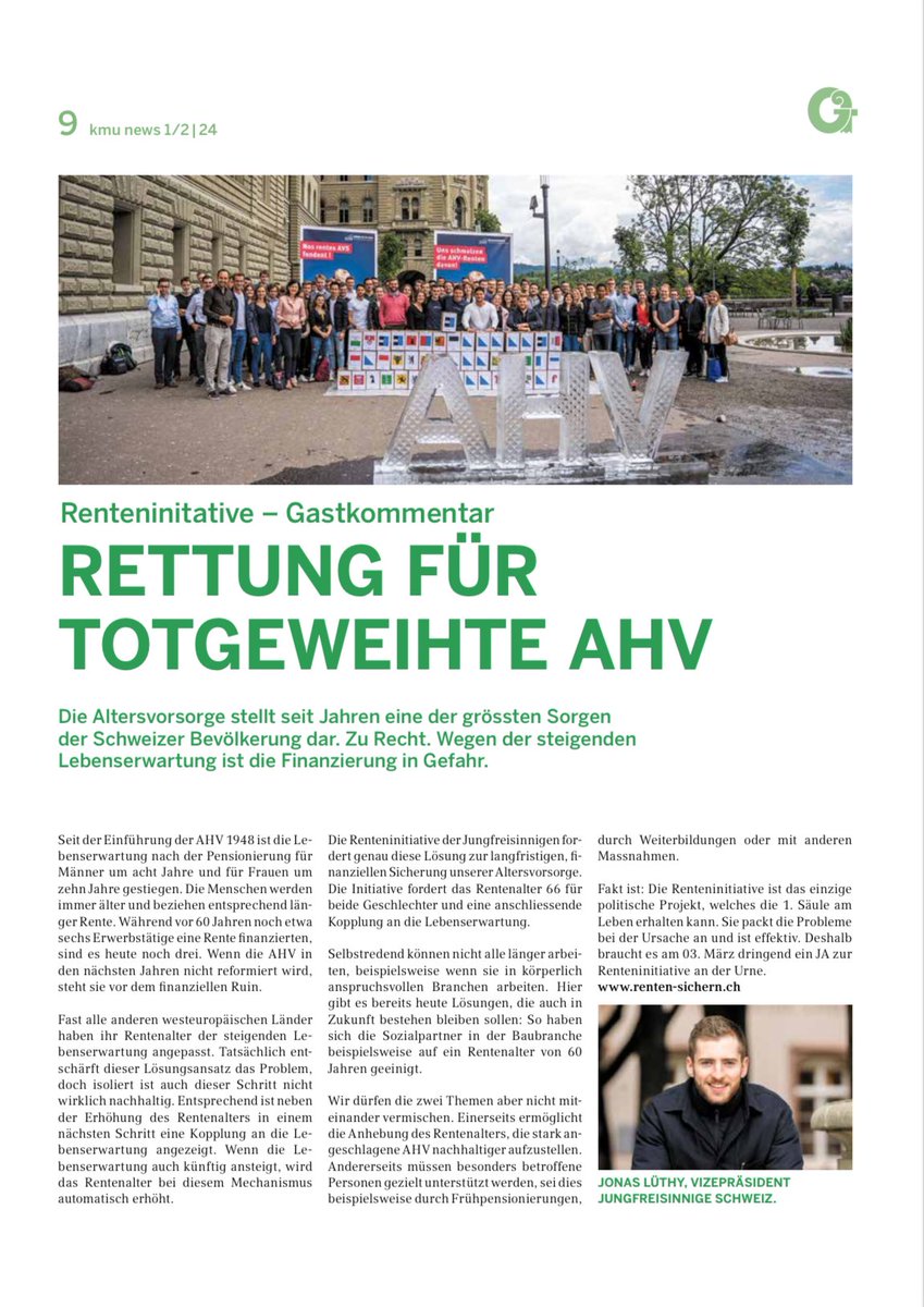 Mein Gastkommentar in den kmu-news: Die <a href="/RentenVI/">Renteninitiative</a> packt die Probleme an der Ursache an und ist wirksam - eine ehrliche Lösung für sichere Renten. Deshalb braucht es am 03. März dringend ein JA zur Renteninitiative an der Urne!