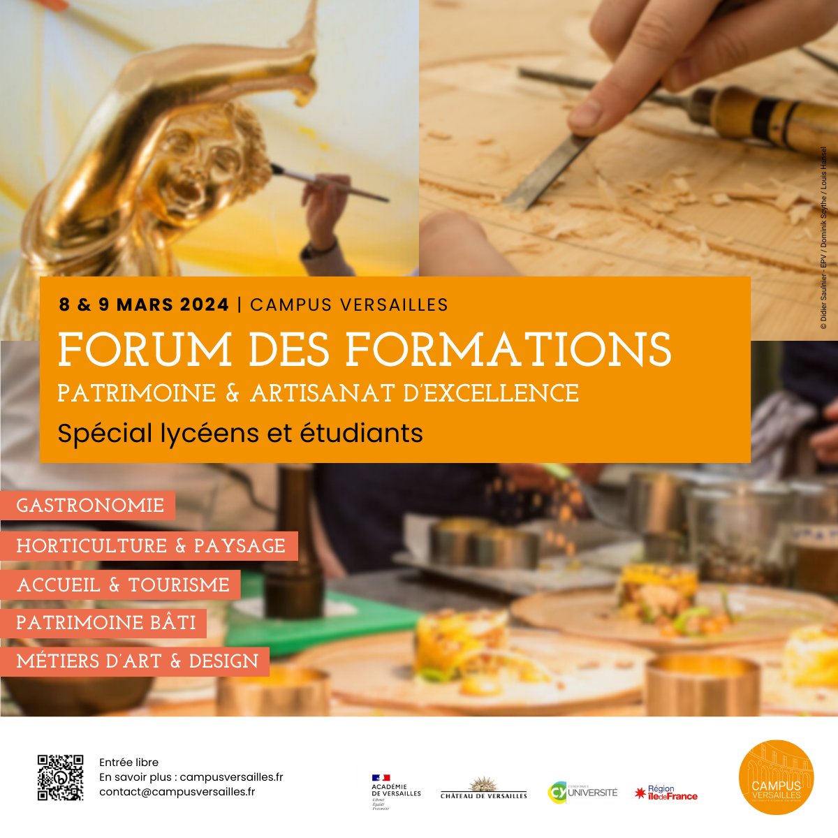 #Orientation 🗓️ RDV les 8 et 9 mars lors de notre forum spécial lycéens et étudiants !

A quelques jours de la clôture de <a href="/parcoursup_info/">Parcoursup</a>, l'occasion idéale pour rencontrer plus de 30 formations du patrimoine et de l'artisanat.

ℹ️ bit.ly/forumCV