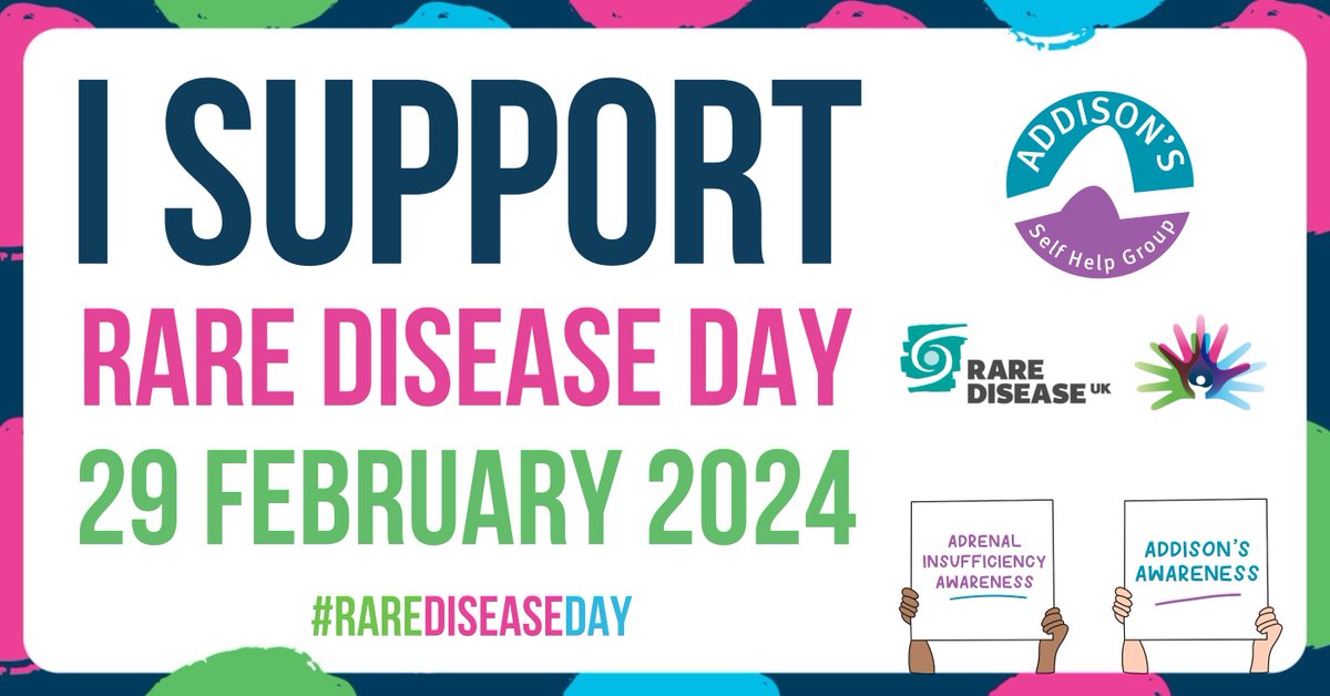 AddisonsUK's tweet image. 🎉It’s #RareDiseaseDay, a day for everyone around the 🌍 who is affected by rare diseases to join together, raise awareness &amp;amp; celebrate this incredible community. 

So join us &amp;amp; raise awareness of our rare endocrine conditions, Addison&apos;s disease &amp;amp; adrenal insufficiency. (1/7)