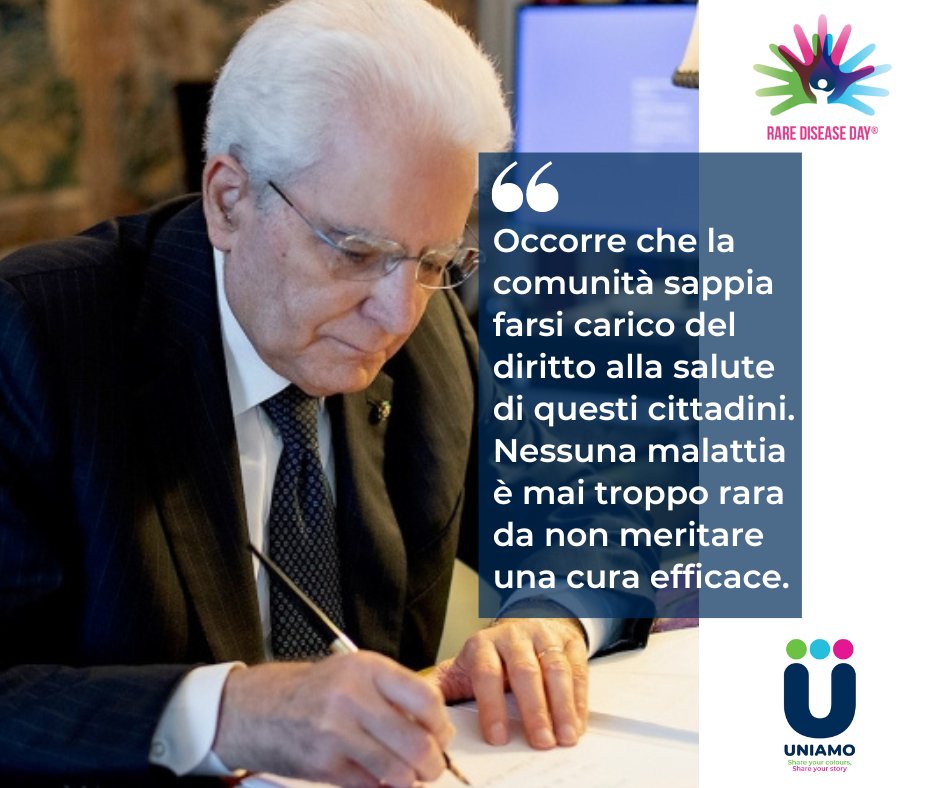 💬"Nessuna malattia è mai troppo rara da non meritare una cura efficace". Anche il Presidente Sergio Mattarella, che ringraziamo per la vicinanza alla nostra #comunità, sostiene la Giornata delle Malattie Rare! 

👇 Leggi la dichiarazione del <a href="/Quirinale/">Quirinale</a> 
quirinale.it/elementi/10779….