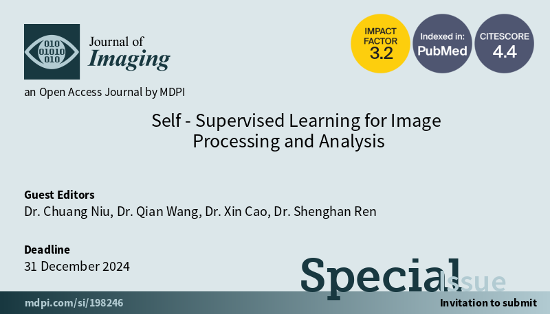 J_Imaging_MDPI's tweet image. 🥳 A new Special Issue "Self-Supervised Learning for Image Processing and Analysis"
🗓️ Submission Deadline: 31 December 2024
📷mdpi.com/si/198246
#self_supervised_learning #image_processing