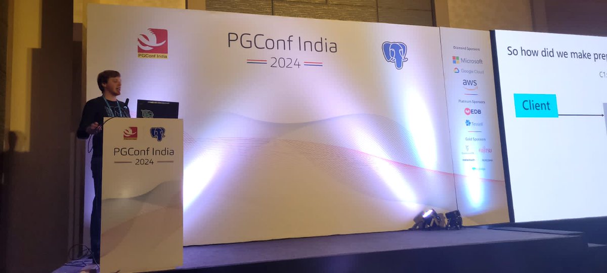 A talk by @JelteF from @Microsoft on '#Postgres load balancing is secretly broken: The cancellation problem' at #PGConfindia 2024 !!
