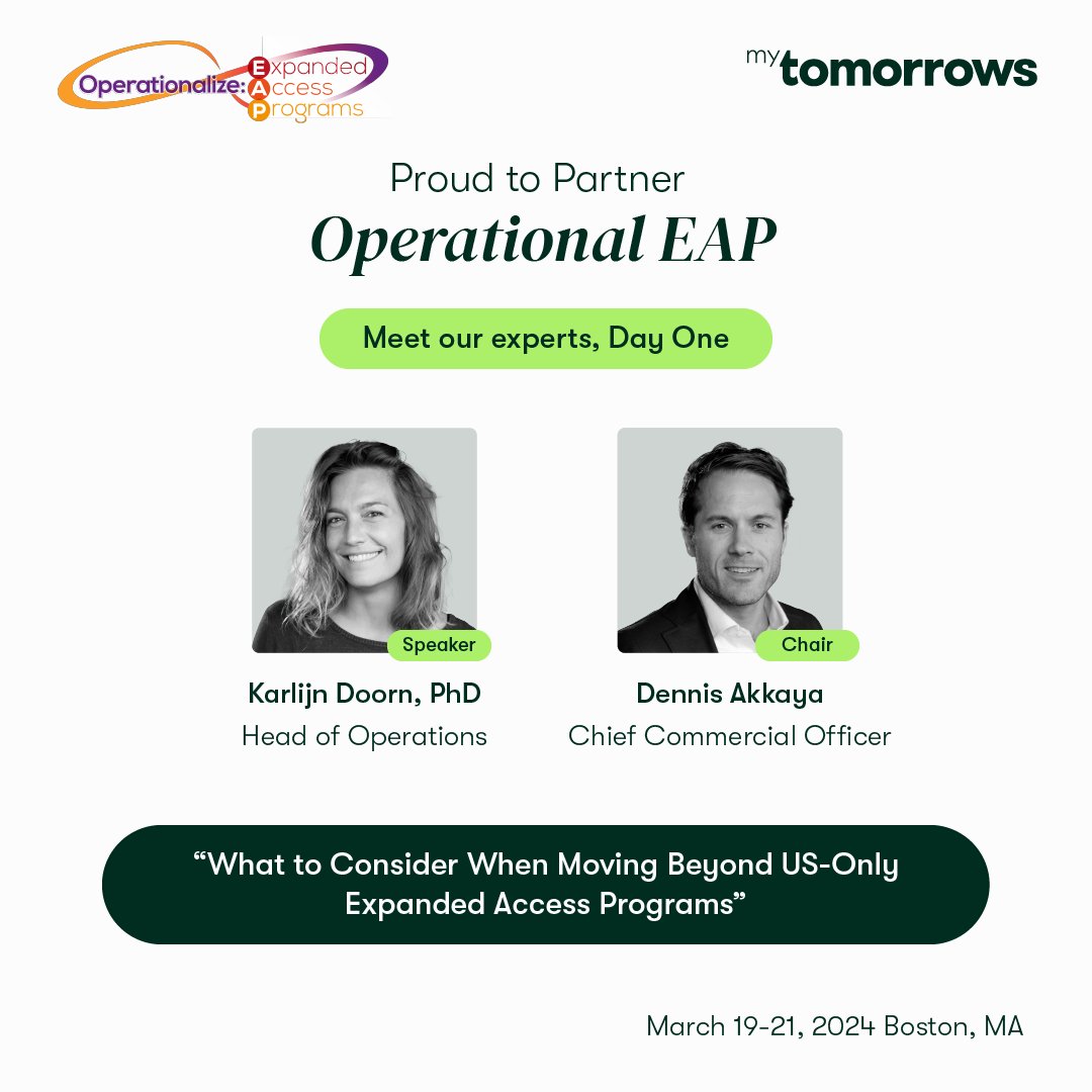 Are you attending 'Operationalizing Expanded Access Programs' Summit and considering taking your #ExpandedAccess programs global? 🌍 #OEAP
Don't miss our Head of Operations, Karlijn Doorn, share her global experience 14:00 March 20.
Use discount code MYTOMO20 when registering🎫