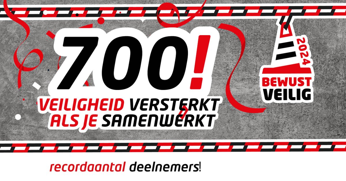 Met ruim 700 deelnemers aan #bewustveilig2024 is het recordaantal van vorig jaar nu al opnieuw gebroken. Een goede zaak, want het laat zien dat bedrijven het thema veiligheid serieus nemen! 💪

Is jouw bedrijf nog niet aangemeld? Doe dit dan snel via bewustveilig.com/aanmelden/!