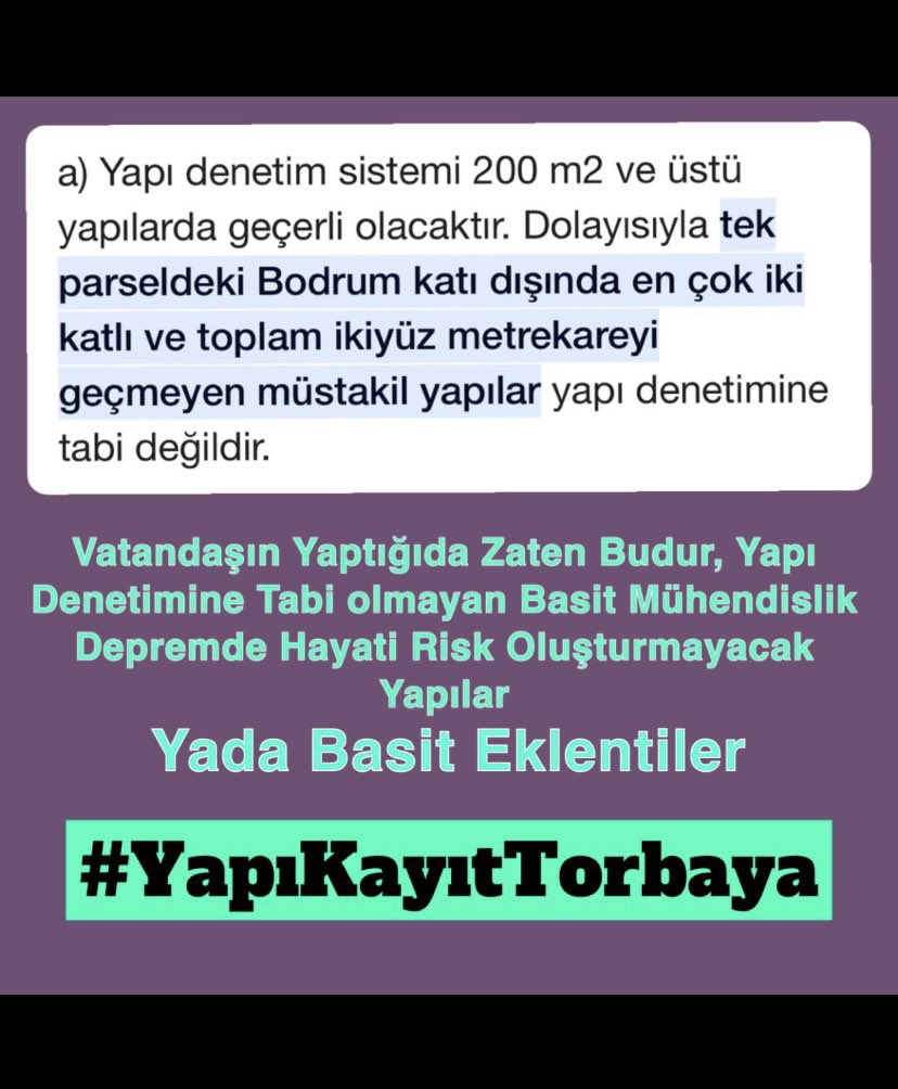 📌Beyanla 2018‘de Çıkarılan Yasa Çok Mağduriyetler Doğurdu
Kamuoyunda Tepki Çekti
✅Bunun KONTOLLÜ Olarak Düzenlenmesi Hem Belge İptallerine Hem #deprem Direncine Sağlam Kayıtsız Yapı Stoğu İçin
#YapıKayıtTorbaya
Sn <a href="/RTErdogan/">Recep Tayyip Erdoğan</a>
<a href="/_cevdetyilmaz/">Cevdet Yılmaz</a>
<a href="/TBMMGenelKurulu/">TBMM Genel Kurulu</a>
#SeyyanenZam
Baba