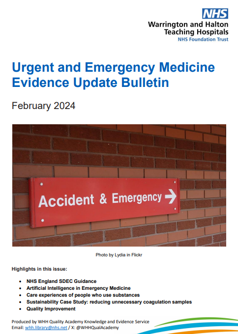 Our latest Urgent and Emergency Evidence Update Bulletin - Feb 2024 - is now available. WHH staff click on bit.ly/4bRD2El to access the Update or email whh.library@nhs.net for a copy to be sent to your Inbox.