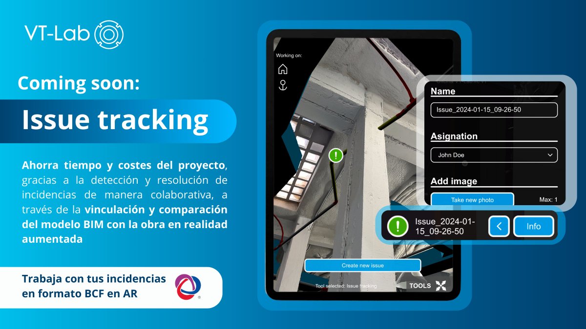 visualtechlab's tweet image. Coming Soon...Issue tracking en VT-Platform
Vincula y compara el modelo BIM con la obra en Realidad aumentada y detecta y notifica incidencias de manera colaborativa.
➡️IT es compatible con el formato BCF.
¿Quieres saber más? Contáctanos en info@vt-lab.com 😉