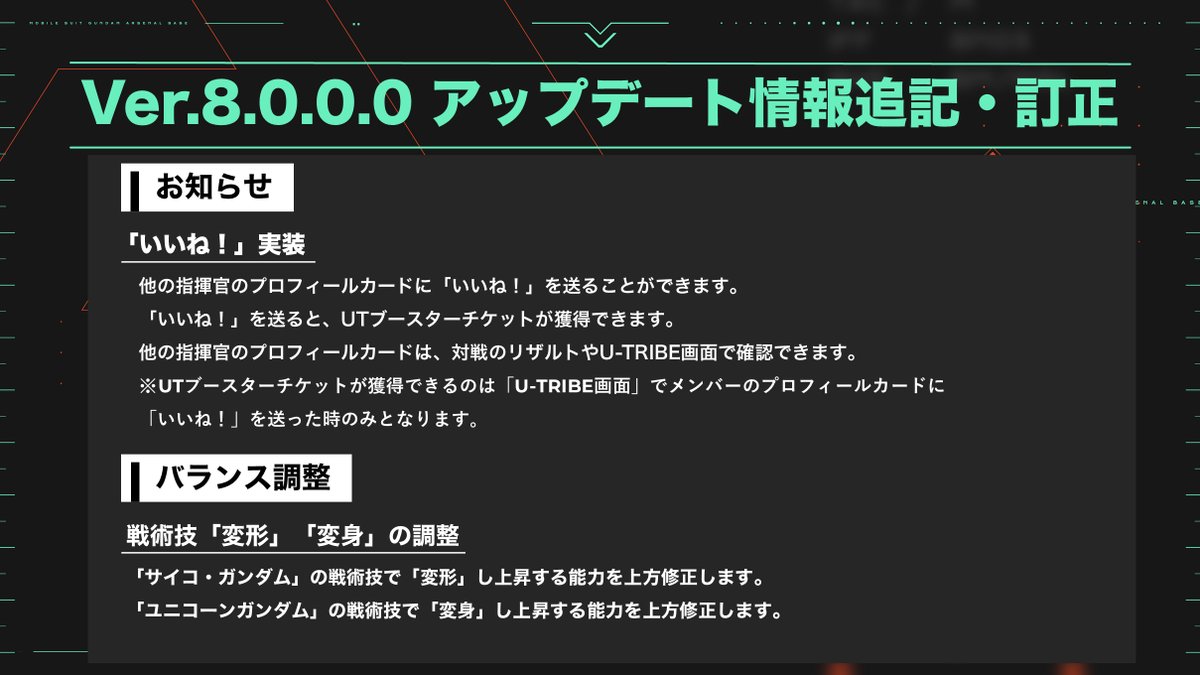 お詫び】 2/22(木)に公式HPにて公開した「Ver.8.0.0.0 アップデート