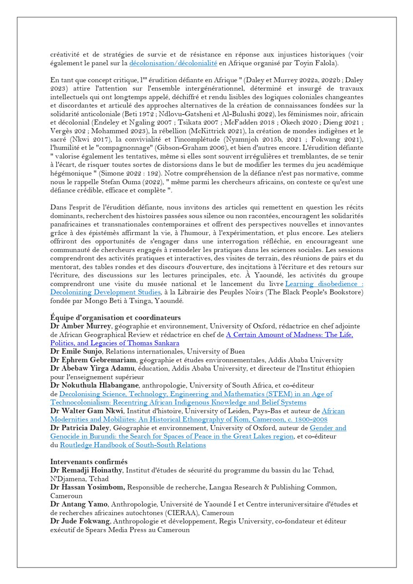 Appel à contributions

L'érudition défiante en Afrique

Yaoundé, Cameroun dates : 18 - 20 juin 2024
Addis Abeba, Éthiopie dates : 7-9 octobre 2024

Date limite de dépôt des candidatures pour Yaoundé : 10 mars 
Date limite de dépôt des candidatures pour Addis Abeba : 2 avril