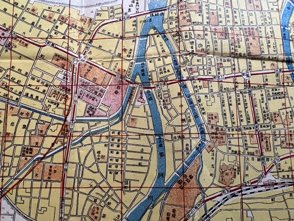昭和4年の福岡市の地図には百道と高宮に競馬場が記されています。古い