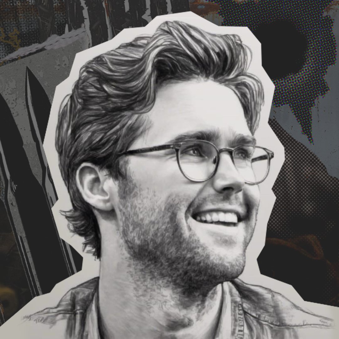 A stylized portrait of Rexroad Simons.